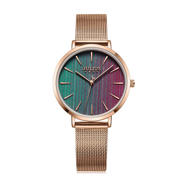 

4 colors gradient color women's watch japan quartz lady hours fine fashion stainless steel bracelet girl's gift julius box 1198, Slivery;brown