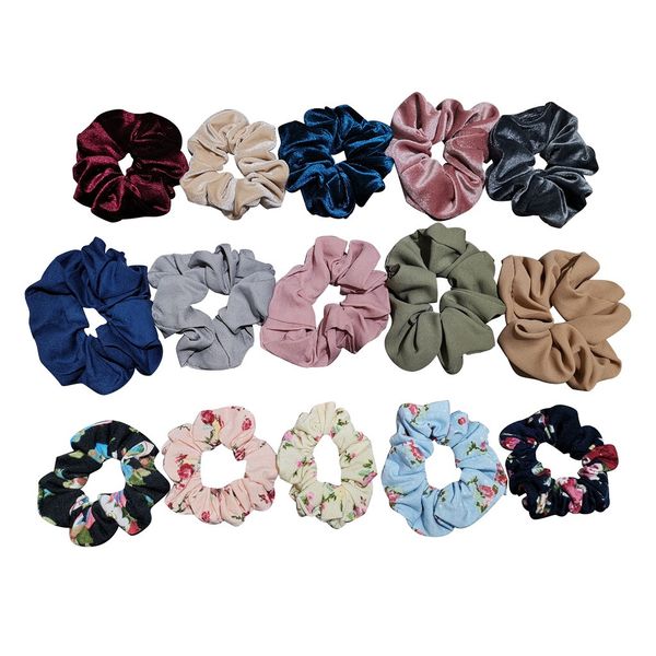

15pcs hair scrunchies velvet chiffon cotton elastic hair bands scrunchy ties ropeshair accessories f6.10, Brown