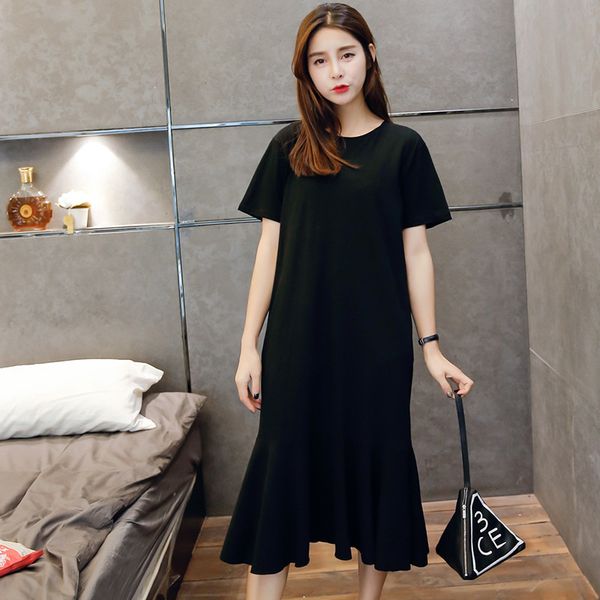 

fashion black summer dress women casual long maxi t shirt dresses pleated plus size bodycon beach dresses robe femme q175, Black;gray