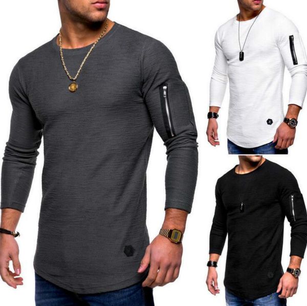 

2020 мужчины футболки мужчины топ дизайнер футболка круглый вырез спорт твердые с длинным рукавом молния мода уличная одежда лето весна хлоп, White;black