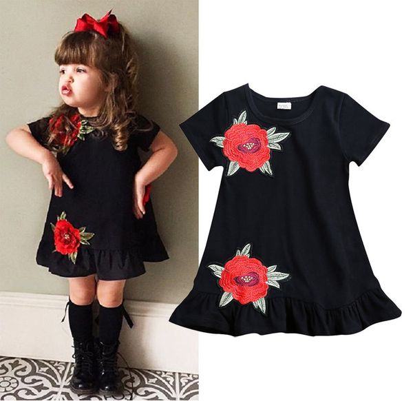 

2018 usa toddler kids baby girls 3d flower summer party dress sundress clothes 0-4t, Red;yellow