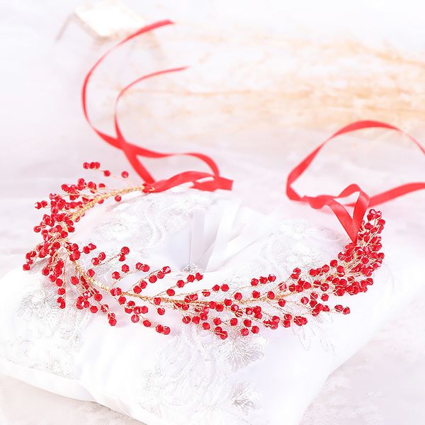 

classic red crystal beads hairband bride noiva tiaras headpiece bridal headbands head jewelry wedding hair accessories jl, Golden;white