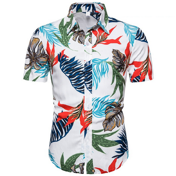 

2020 men's fashion print shirts casual button down short sleeve hawaiian shirt beach holiday slim fit party shirts, White;black