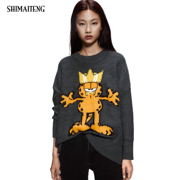 

garfield thick turtleneck warm women sweater fashion loose jumpers knitting pullovers quantity cartoon new female women sweaters, White;black