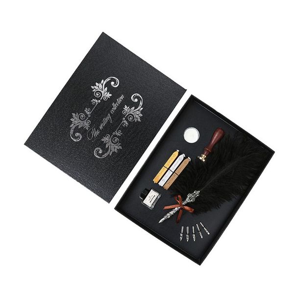 

antique quill feather dip pen writing ink set stationery gift box fountain pen d08b