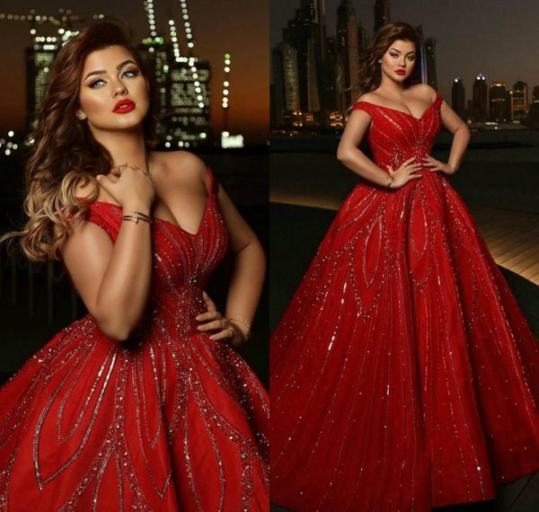 Plus Size Beading Vestidos de Noite Cristal Sparkly Off Ombro Um vestido de baile de baile Formal Party Dress Robe de Soiree