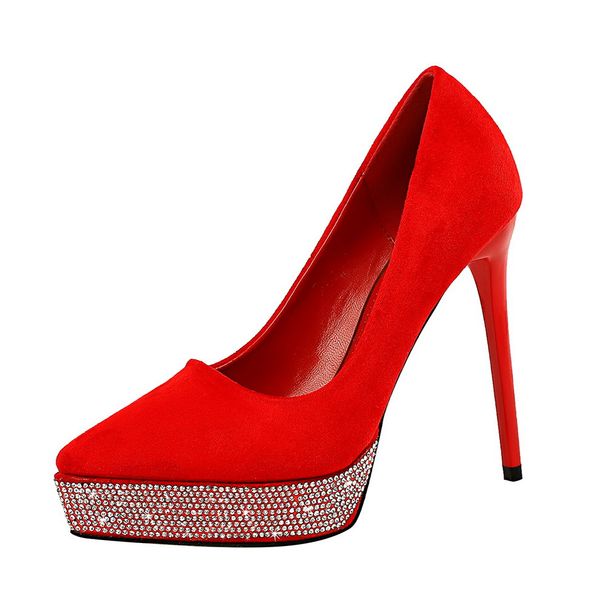 

288-8 fashion super high-heeled stiletto suede rhinestone waterproof platform was thin women's shoes, Black