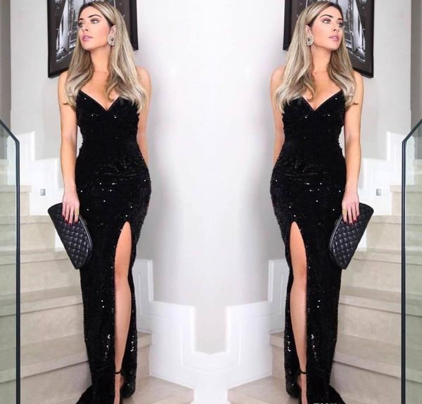 

2019 black sequins evening dress sweetheart split red carpet holiday women wear formal party prom gown custom made plus size, Black;red