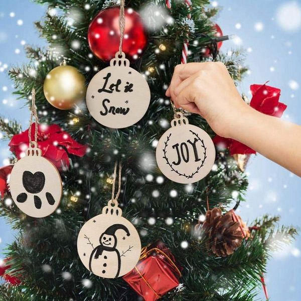 

50pcs diy craft деревянный круглый безделушка с 50pcs цепляется рисовать, неполное рождество висячие украшения natural wood blank диски рожд