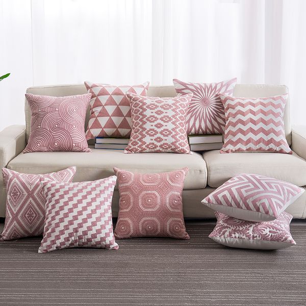

pink color embroidered pillow case cover stripe pattern seat pillowcases decorative throw pillow cover 45*45cm