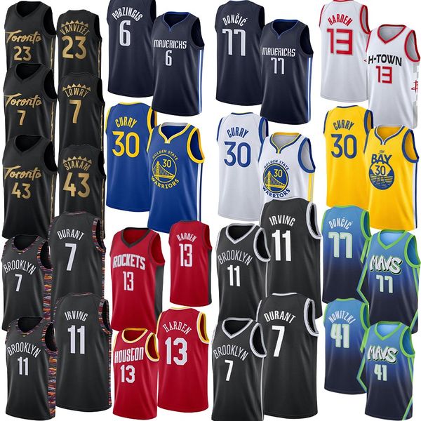 

james 13 harden luka 77 doncic 30 curry 11 irving 43 siakam kyle 7 lowry 23 vanvleet 6 porzingis 41 nowitzki men college basketball jerseys, Black;red