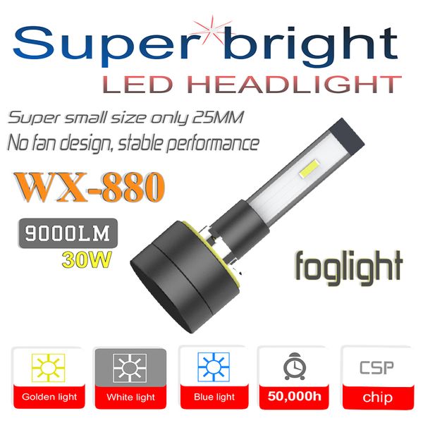 

wx-h27/880/881 led car headlight bulbs fog light, super mini 30w 6000k 9000lm, h1 h3 h4/hb2 h7 9005/hb3 9006/hb4 h8 h9 h11 5202