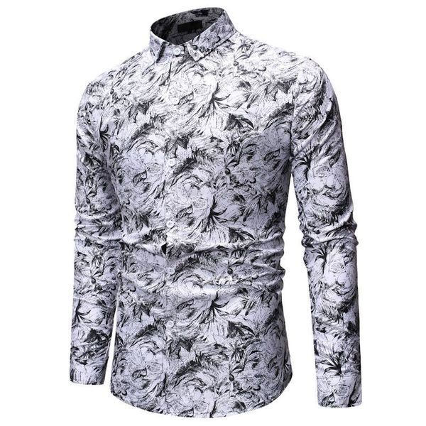 

men modern long sleeves shirt clothing fashion printed shirt fi-19ing, White;black