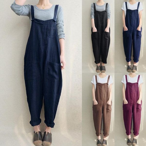 

2020 new womens jumper overalls cami loose romper oversize ladies dungarees jumpsuit pockets tank pants plus size s-5xl #r25, Black;white