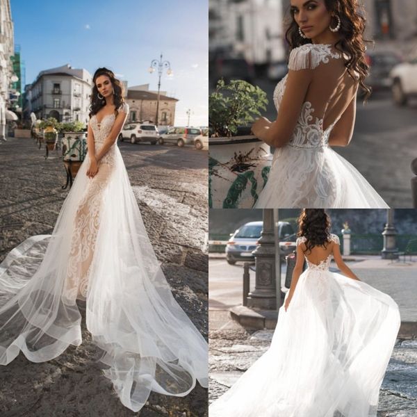 

modest a line wedding dresses v neck short sleeve hollow lace applique tassel beaded beading wedding gowns sweep train robe de mariÃ©e, White