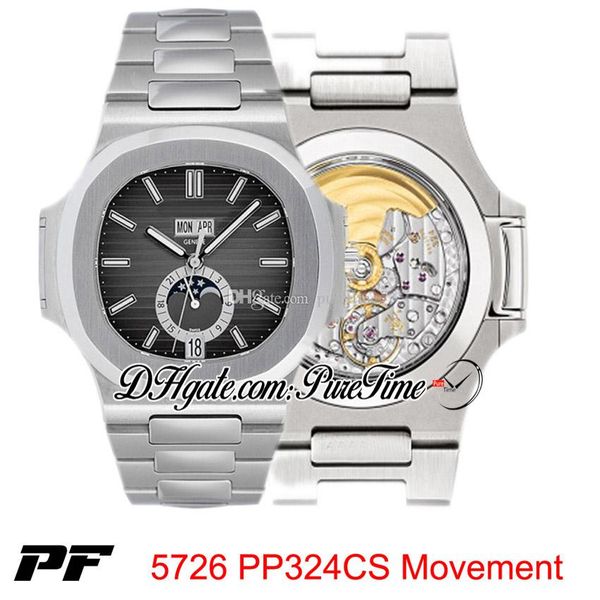 

новый pf nautilus 5726 complicated a324 cal.324 автоматическая мужские часы серый текстурированные циферблат браслет из нержавеющей стали лу, Slivery;brown