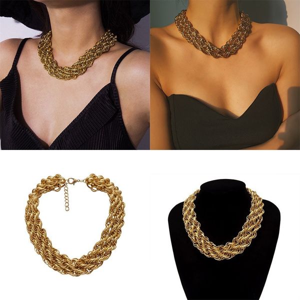 

big simple retro personality exaggerated multilayer twist chain necklace aluminum golden thick chain necklace women jewelry, Silver
