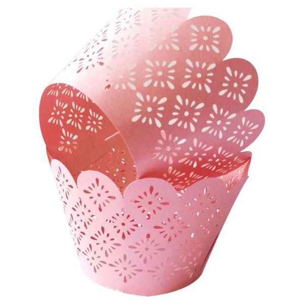 

60 pcs lasing cut pink pearly paper snowflake cupcake wrappers wraps cases wedding birthday party decorations