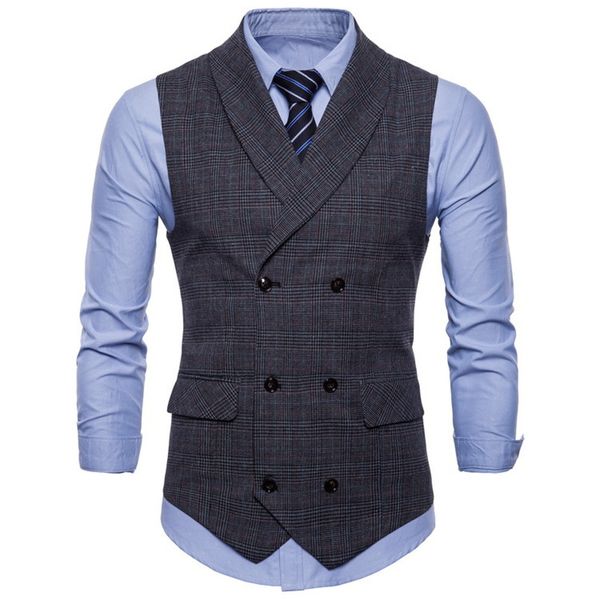 

m-4xl england wind men's business vest fashion men cotton leisure plaid small slim vest for male spring summer grey coffee, Black;white