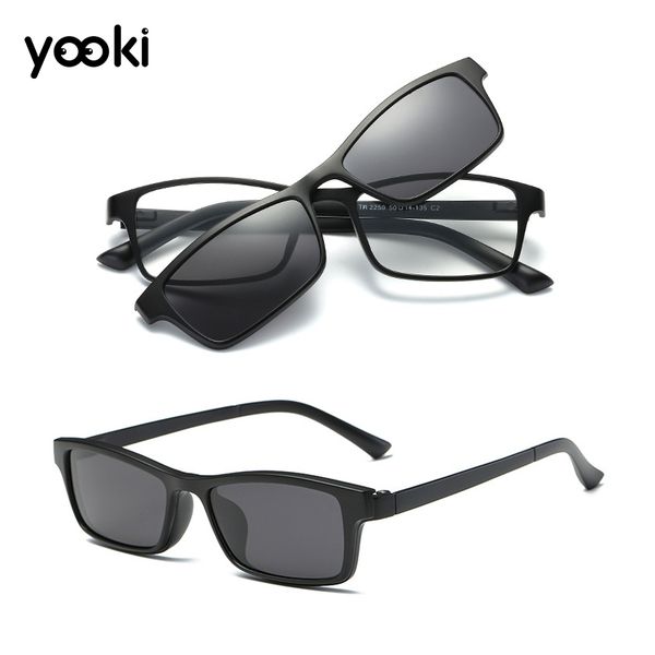 

5 pcs classic magnetic clip-on polarized sunglasses rectangle pc eyeglasses frames travel driving outdoor glasses, White;black