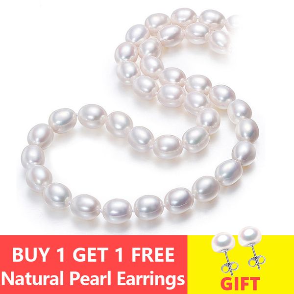 

ashiqi natural freshwater pearl choker necklace for women 7-8mm white high guality cultured rice pearl jewelry, Silver