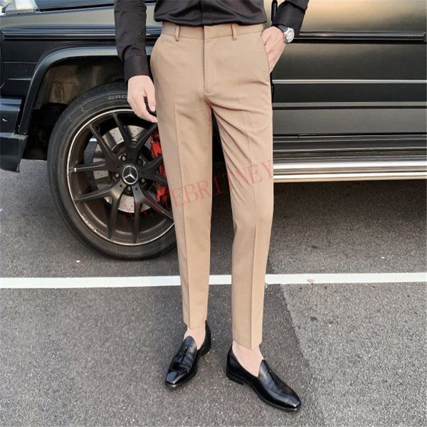 

2020 men suit pants summer fashion boutique beige business casual men's trousers custom made slim fit plus size korean men pants, White;black