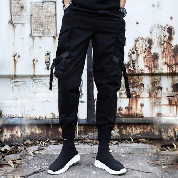 

2019 pockets cargo pants men fashion summer new design casual pants tactical trousers tide harajuku streetwear wholesale, Black