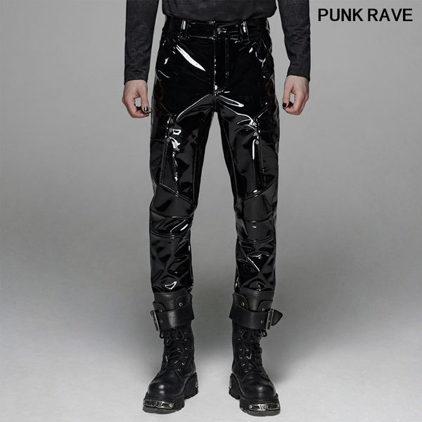 

мода handsome stage performance мужские брюки брюки готические яркие лаковой тонкий fit брюки прямые punk rave wk-386xcm, Black