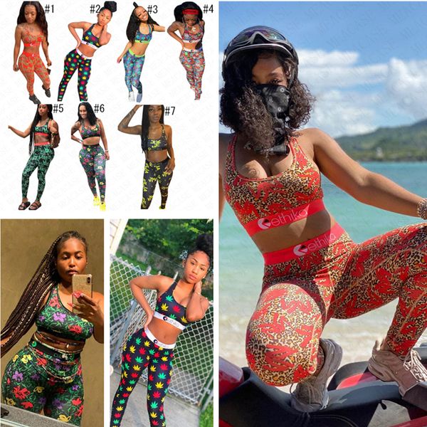 

7 styles women swimwear sports bra and leggings pants 2 piece bikini set swimsuit letters floral print beachwear swimming suit d61705, White;black