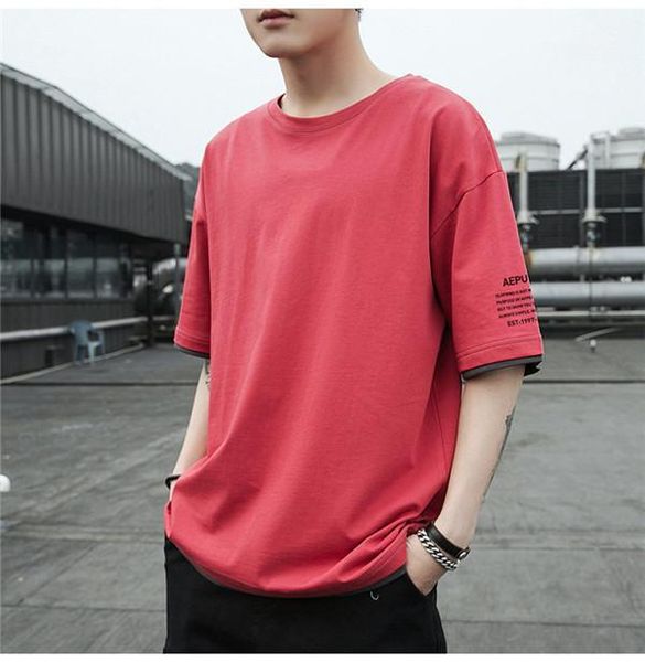 

short sleeve tees casual solid panelled mens tees spring autumn mens tshirt fashion loose, White;black