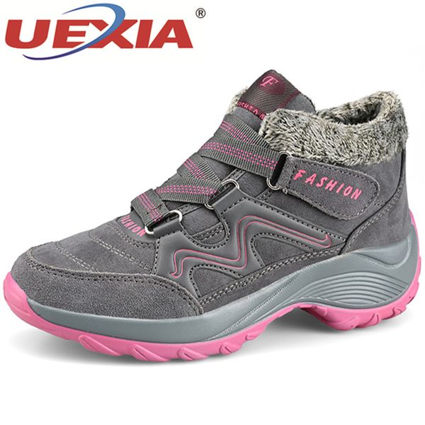

pinsen new 2019 women snow boots winter warm push ankle boots women platform female wedge waterproof botas mujer, Black