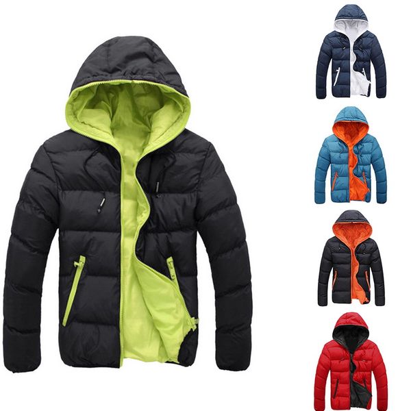 

laamei 2019 new men jackets man hooded coat male autumn winter parkas warm parka hooded candy color windbreaker 4xl, Black
