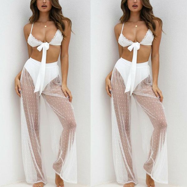 

women see through high waist cover up trouser beach summer holiday mesh pants fitness belly bottoms trousers, Black;white