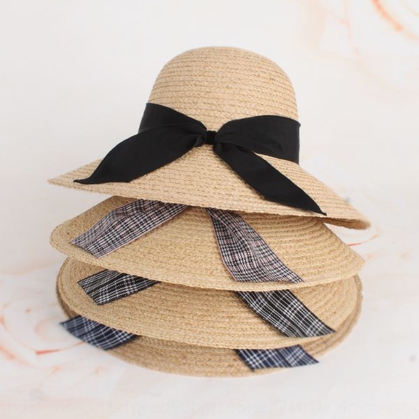 

2020 lafite straw female summer bowknot basin fisherman large bucket bucket straw fisherman eaves sun hat beach hat, Blue;gray