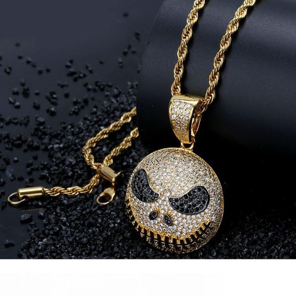 

ослепительный циркон ожерелья ювелирные изделия личность мода роскошь 18 карат позолоченный мультфильм череп кулон хип-хоп ожерелья оптом ln, Silver