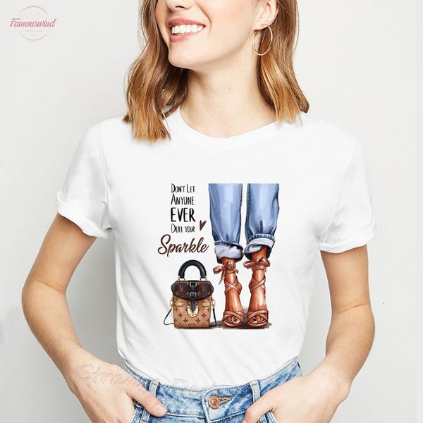 

dont let кто-нибудь тусклая ваша искорка vogue письмо сумка printed t shirt женщина топы с коротким рукавом бренд круглых шей tshirt, White
