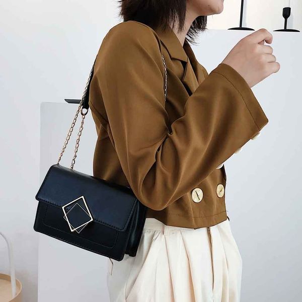 

women bag 2019 new cross buckle simple shoulder messenger bags fashion casual leather handbags small square bag
