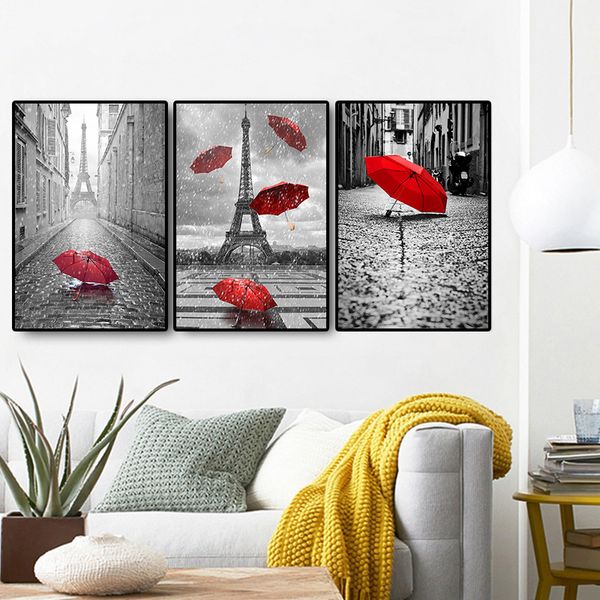 2020 Modern Black White Red Poster And Print Eiffel Tower Red