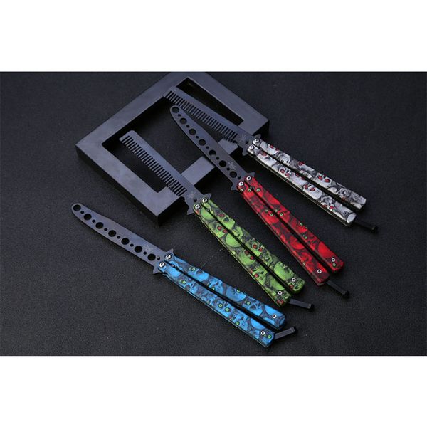 

stainless steel folding butterfly knife hair comb colorful style knife comb
