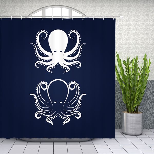 Bath Waterproof Big Fabric Shower Hooks Decor Ocean 12 Octopus Curtain