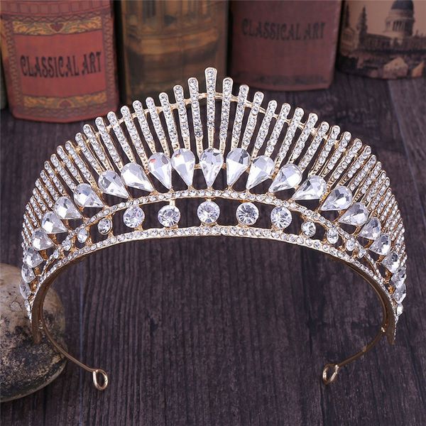 

baroque luxury wedding crown gold green crystal tiaras crowns headbands beauty hair jewelry head ornaments bridal diadem, Golden;white