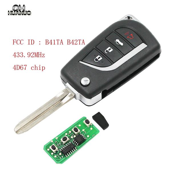 

upgrated flip remote key fob for camry corolla hilux 4/3+1 buttons 4d67 chip 433.92mhz fcc id : b41ta b42ta