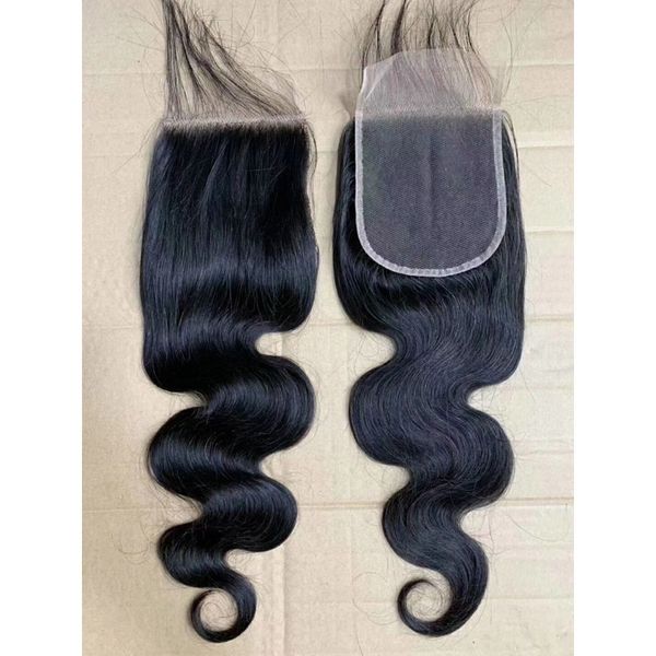 

malaysian 4x5 lace closure with baby hair body wave 100% human hair four by five closure middle three part natural color, Black;brown