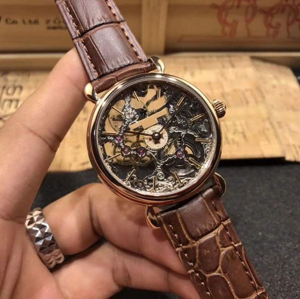 

skeleton automatic mechanical watch luxury mens designer mens watches sapphire movement wristwatches real leather band reloj de lujo