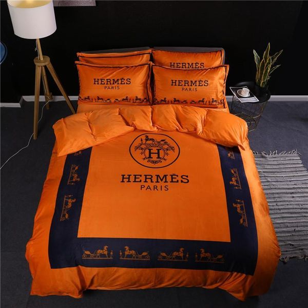 Orange Border Bed Sheet Suit Stripe Horse Pattern Bedding Set