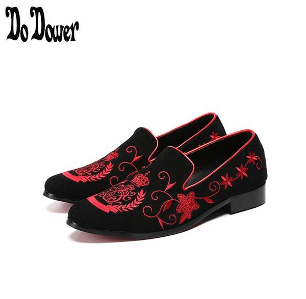 

new style embroidery business men shoes leather pointed toe classic wedding dress shoes slip-on penny casual flat 38-46, Black