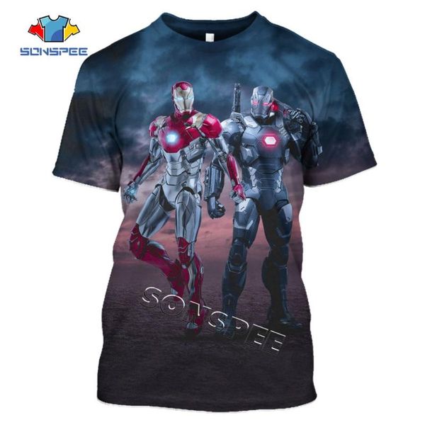 

sonspee летняя уличная хип-хоп смешные мужчины с коротким рукавом marvel iron man аниме 3d футболка женщины пуловер рубашка тройник топ, White;black