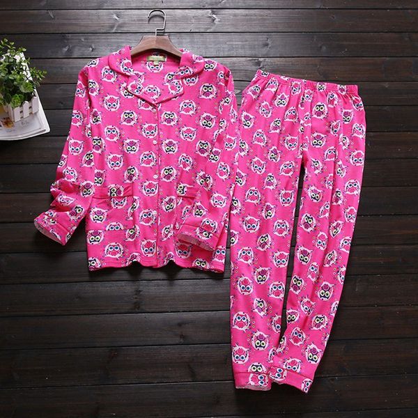 

2019 spring women casual cartoon pajama sets female 100% cotton sleepwear suit women long sleeve turn-down collar shirt & pants, Blue;gray
