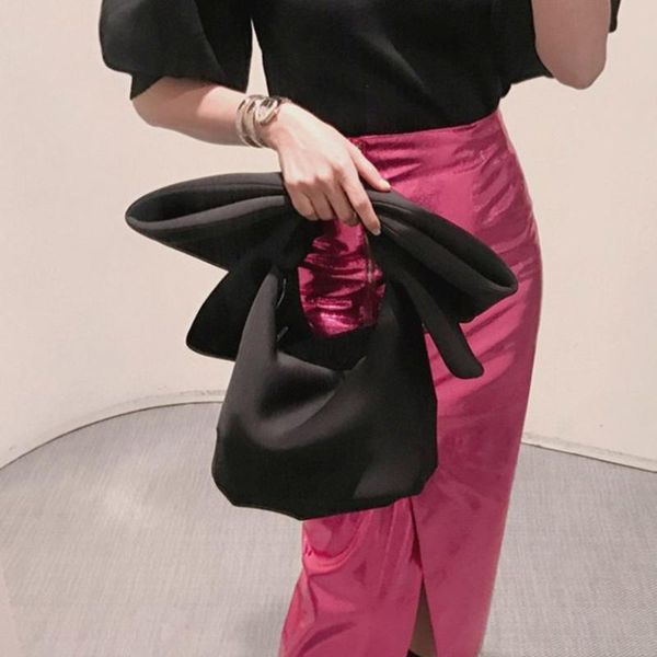 

2020 big bow evening bag korean style women party purses totes shoulder bags bow strap handbags crossbody bag space cotton blosa