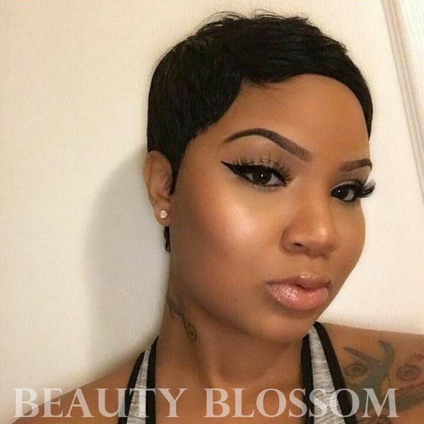New Arrival 100 Human Hair African American Wigs For Black Women Black Color Layered Lambskin Short Pixie Cut Wigs